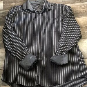 Bugatchi Black and White Vertical Stripe Dress Shirt